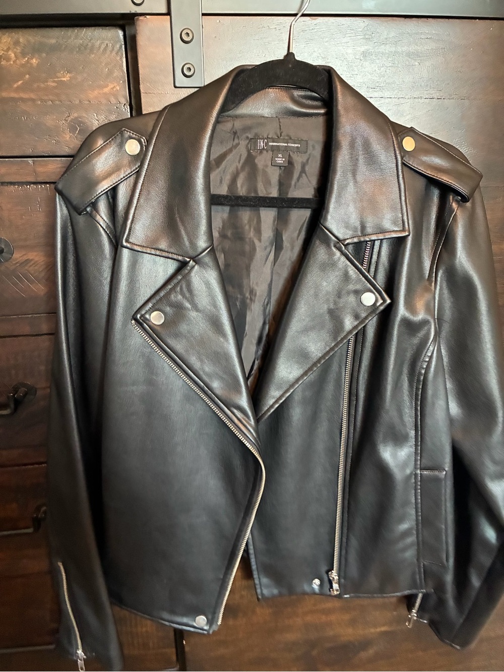 INC Macy’s Black Faux Leather Moto Jacket-XL Women’s - Picture 2 of 11